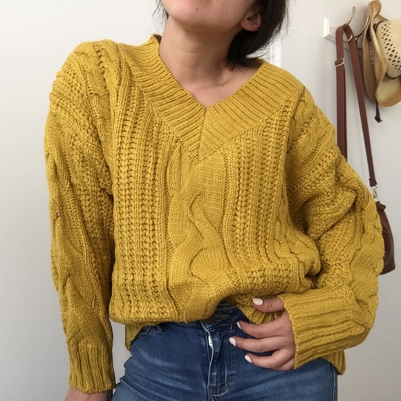 upstyleboutique Sweaters - ❗️One Left❗️NWT Mustard V-Neck Cable Sweater